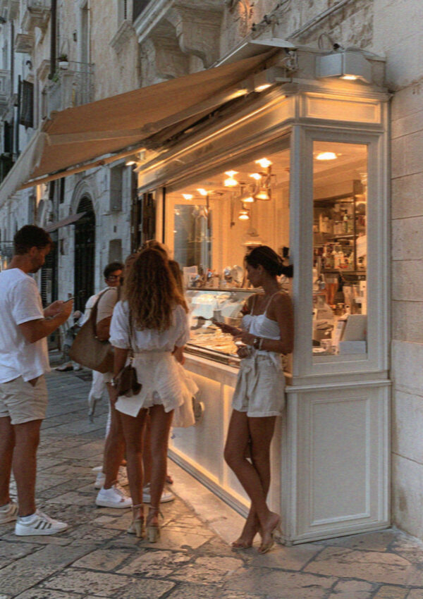 The gelateria counter in the evening, Polignano a Mare