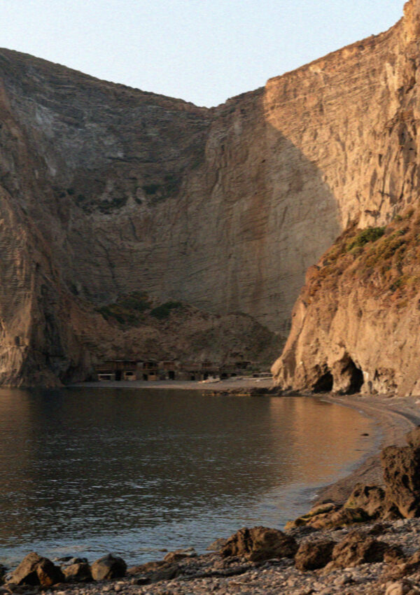The cliff bay at Pollara on Salina in the Aeolian Islands at sunset