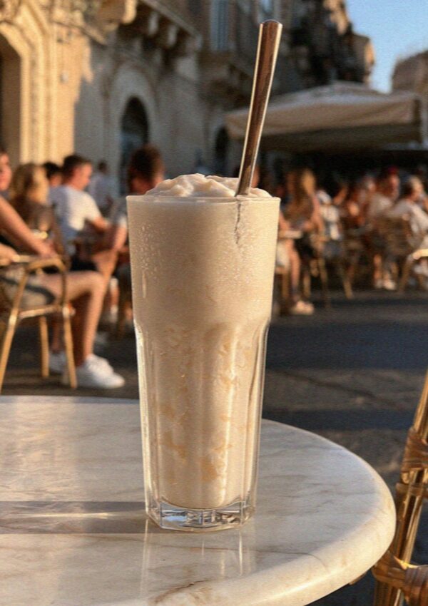 Almond granita on a cafe table in Syracuse