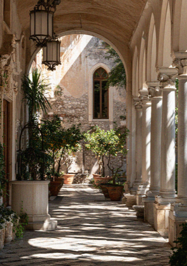A converted convent cloister used as a hotel in Taormina