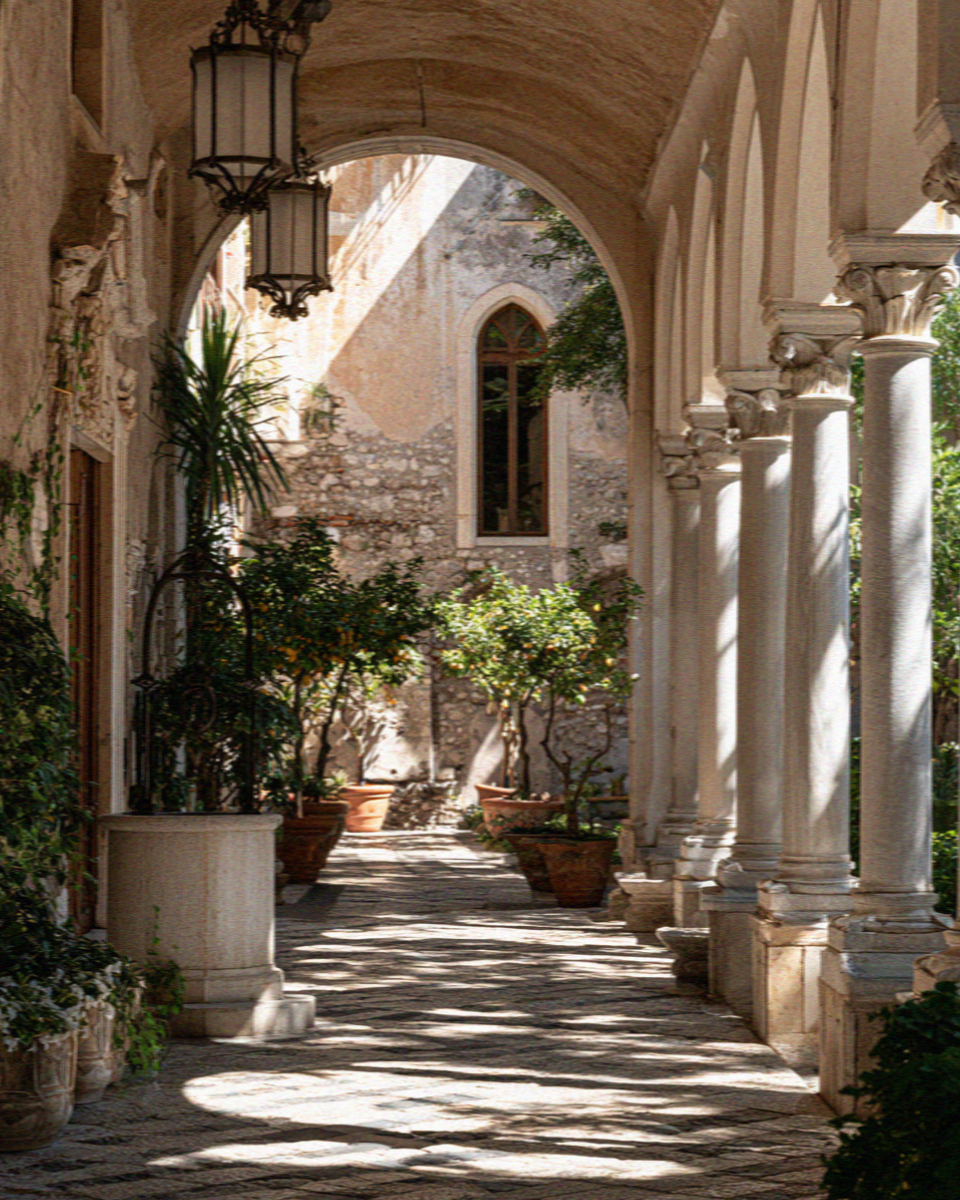 A converted convent cloister used as a hotel in Taormina