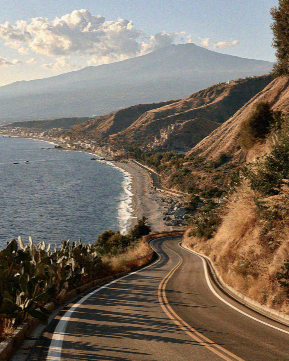 The coast road running south from Taormina in Sicily