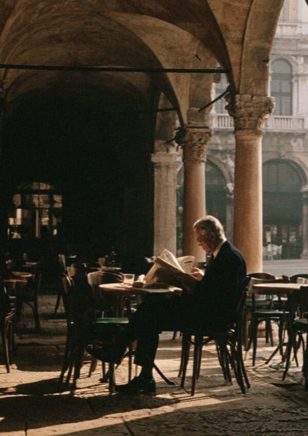 A quiet Venetian cafe under an arcade