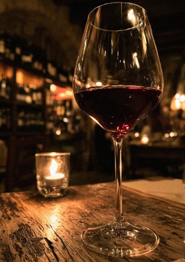 A glass of Amarone by candlelight in a Verona enoteca