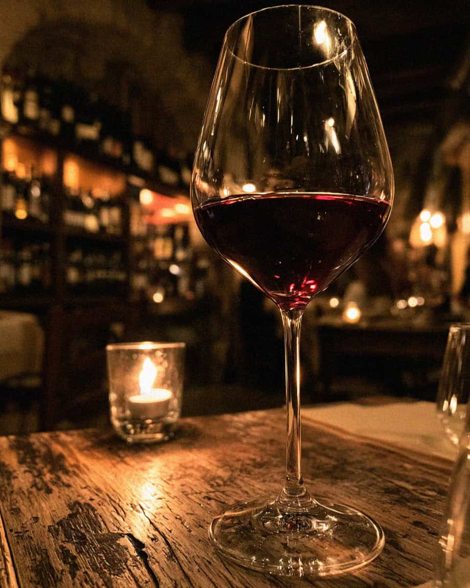 A glass of Amarone by candlelight in a Verona enoteca