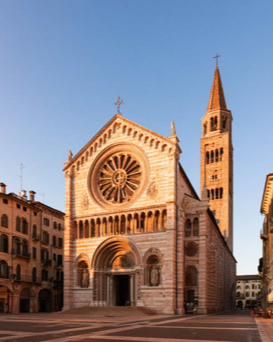 The facade and rose window of the Basilica of San Zeno, Verona