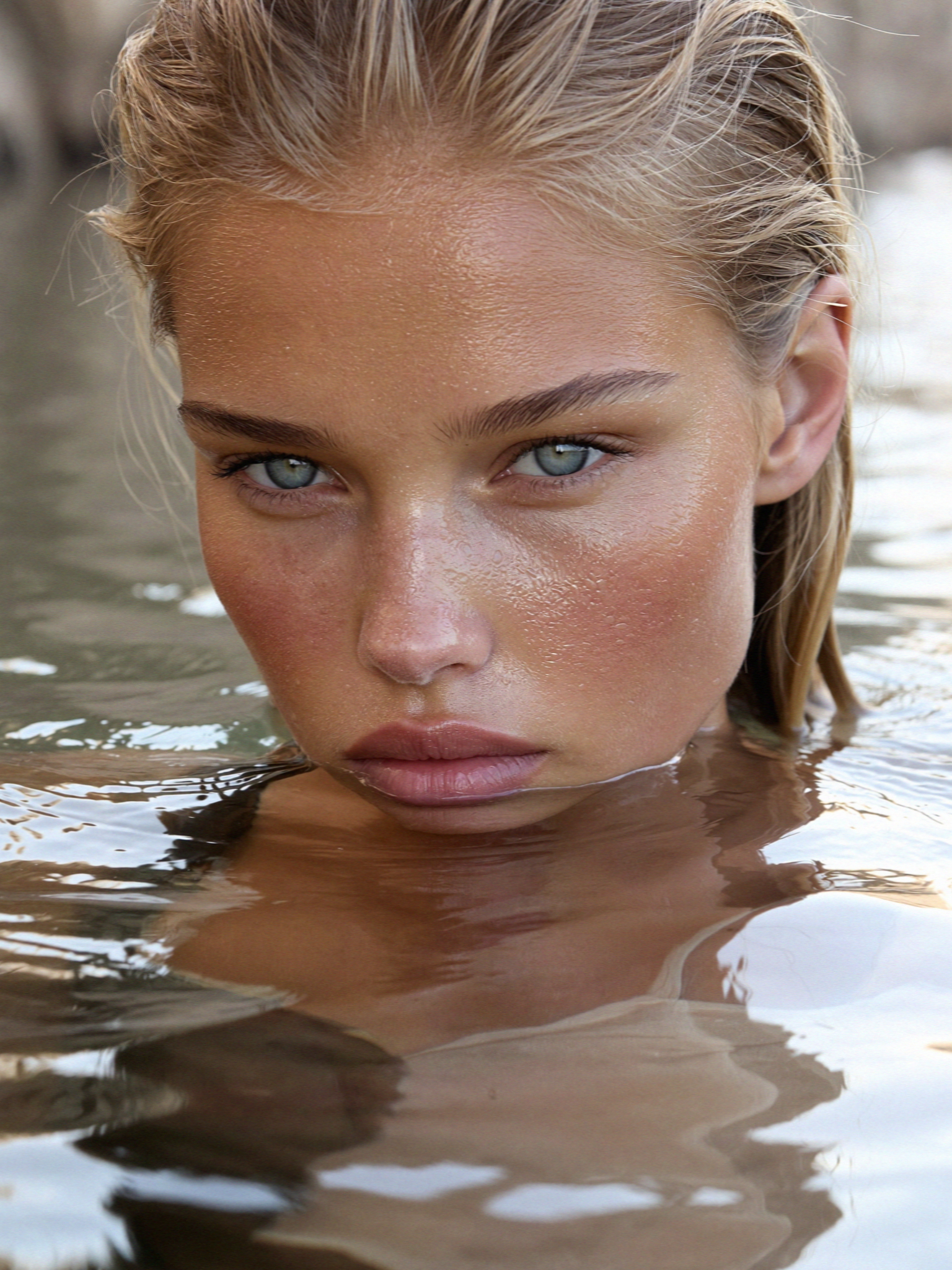 Victoria van der Berg in the thermal water at Sorgeto on Ischia at dawn