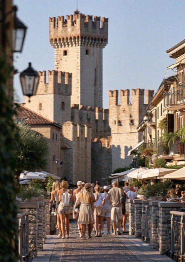 Sirmione old town and the Scaligero castle tower, Lake Garda