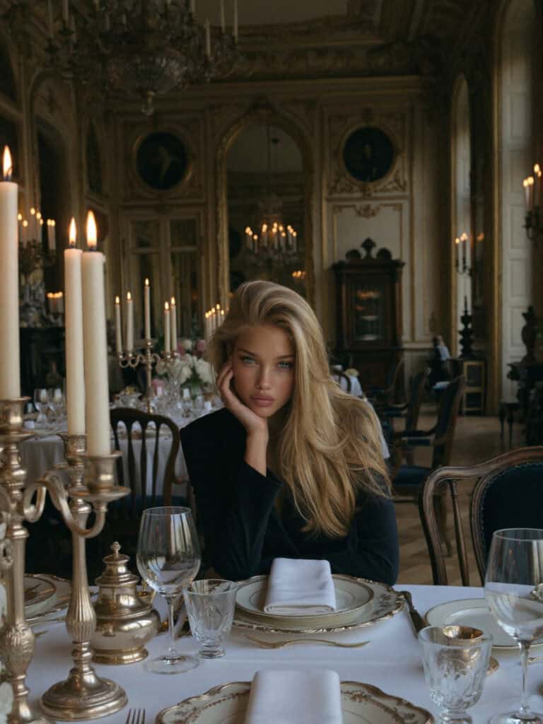 Victoria at dinner in the grand belle epoque dining room