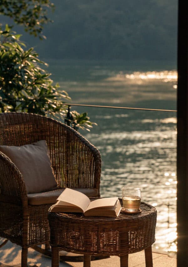 A book and coffee on the hotel terrace over Lake Maggiore