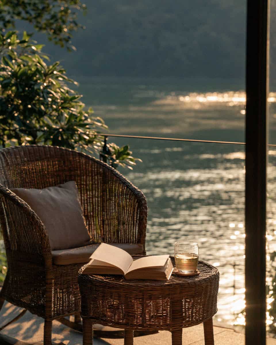 A book and coffee on the hotel terrace over Lake Maggiore