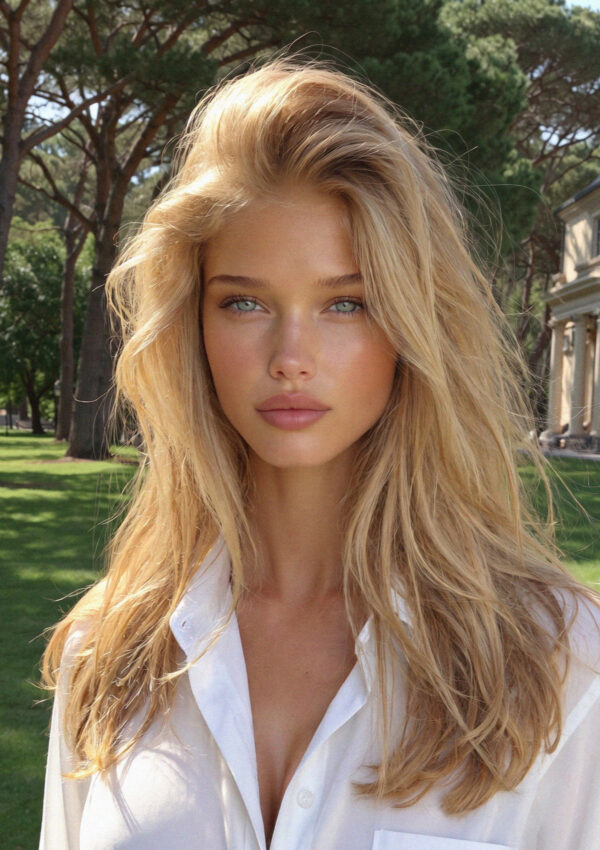 Victoria van der Berg in the shaded public garden in Lecce
