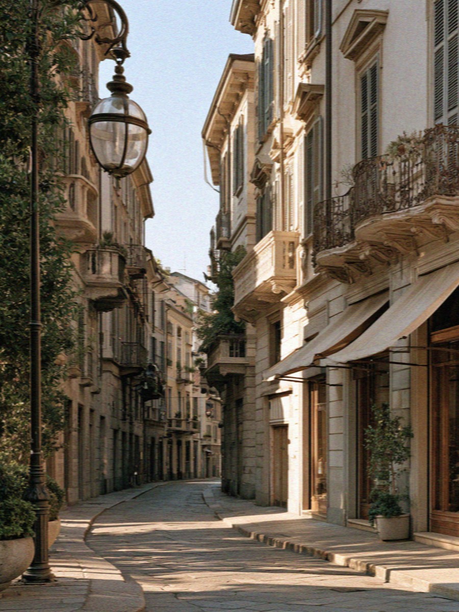 A deserted shuttered street in Milan during the August holidays