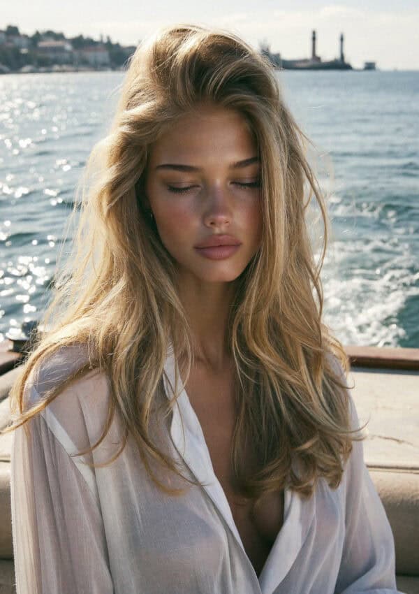 Victoria van der Berg on the water in the Venetian lagoon