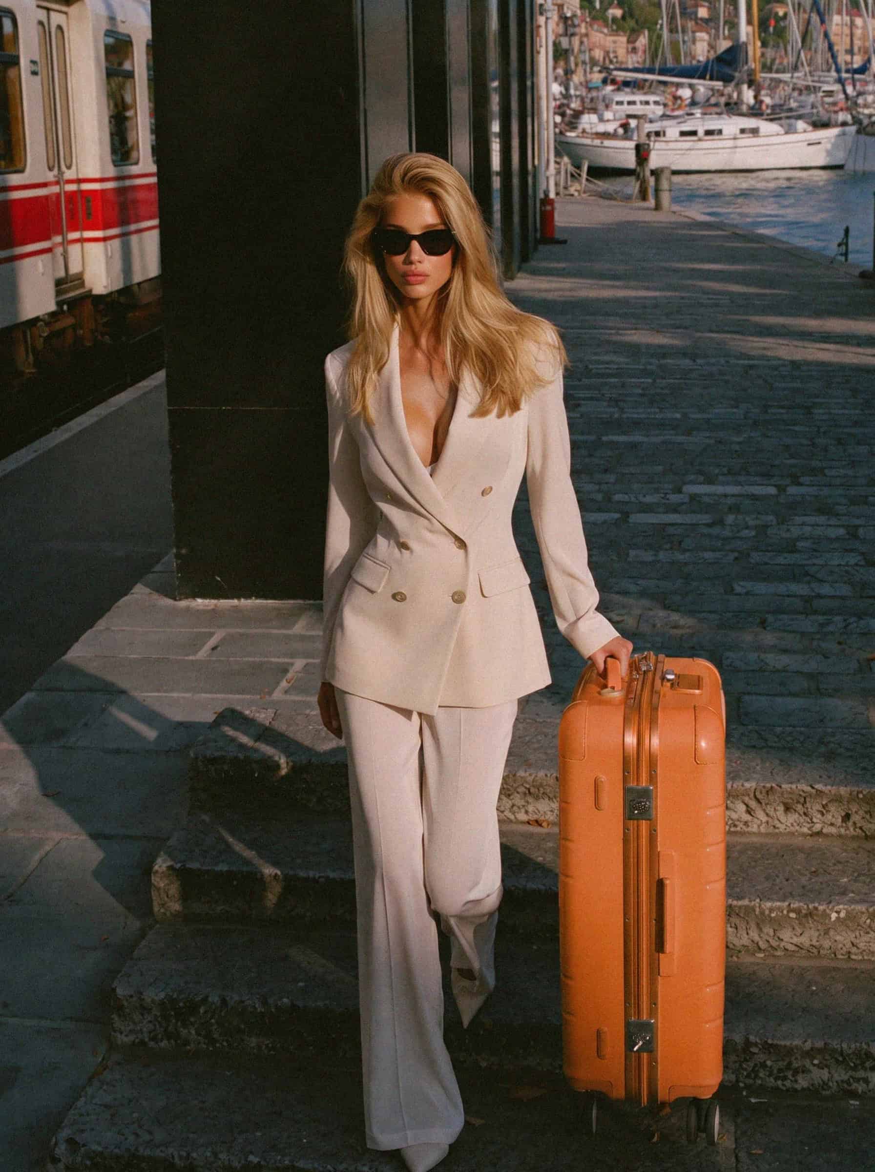 Victoria van der Berg arriving at Santa Lucia station in Venice with a suitcase