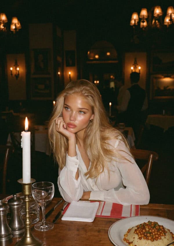 Victoria at a candlelit dinner in Verona