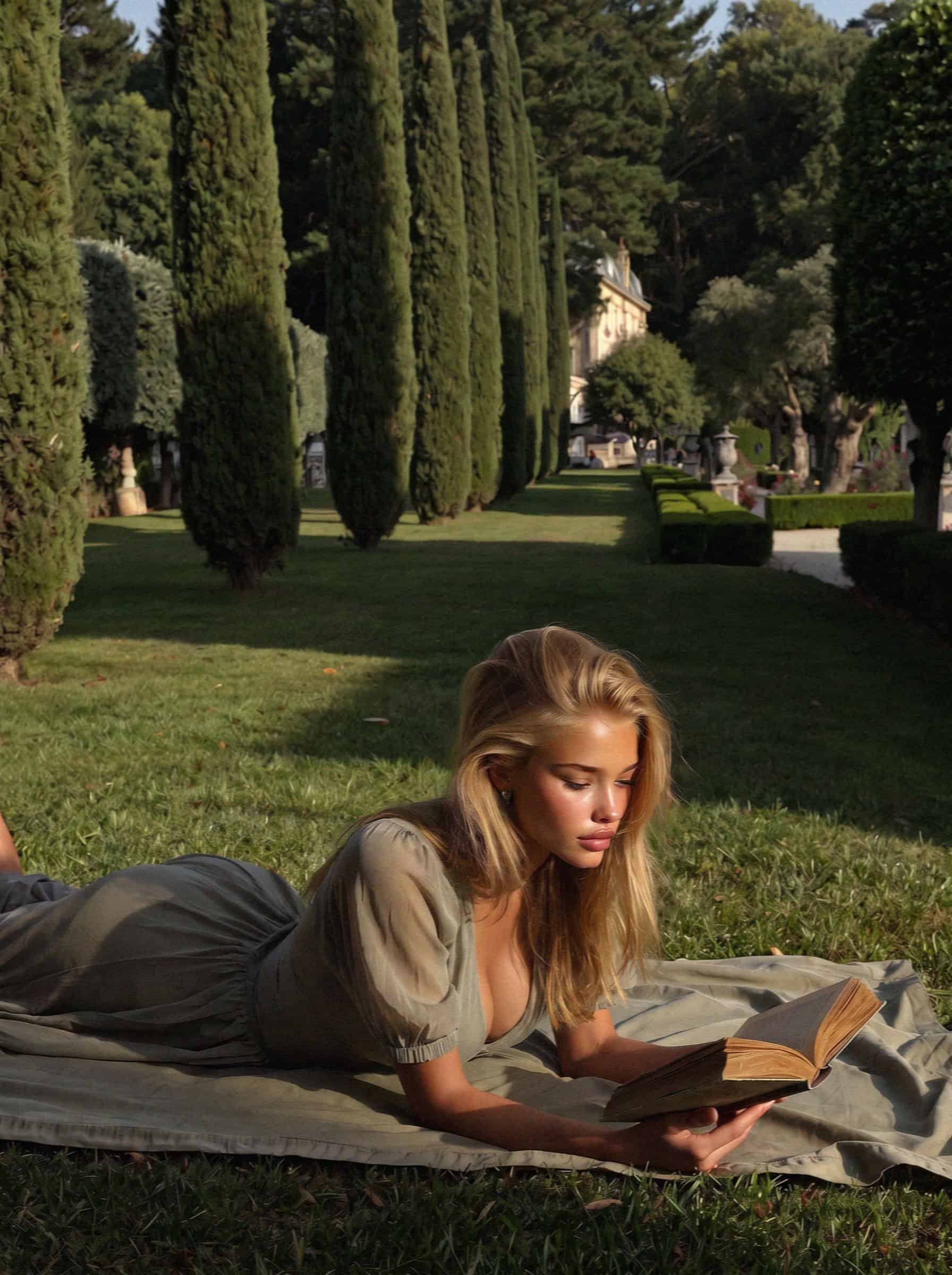 Victoria Van Der Berg on the lawn of the Giardino Giusti in Verona