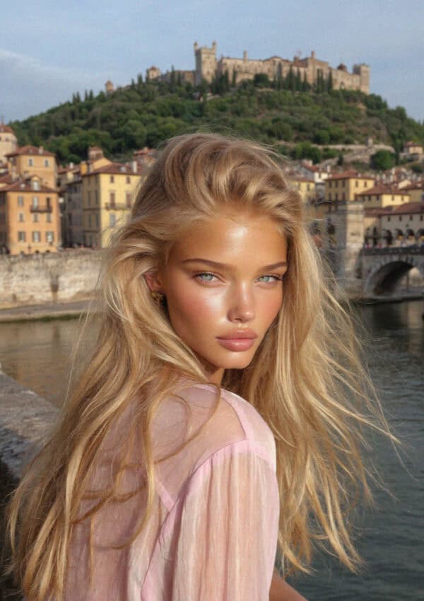 Victoria Van Der Berg by the Adige river near the Ponte Pietra in Verona