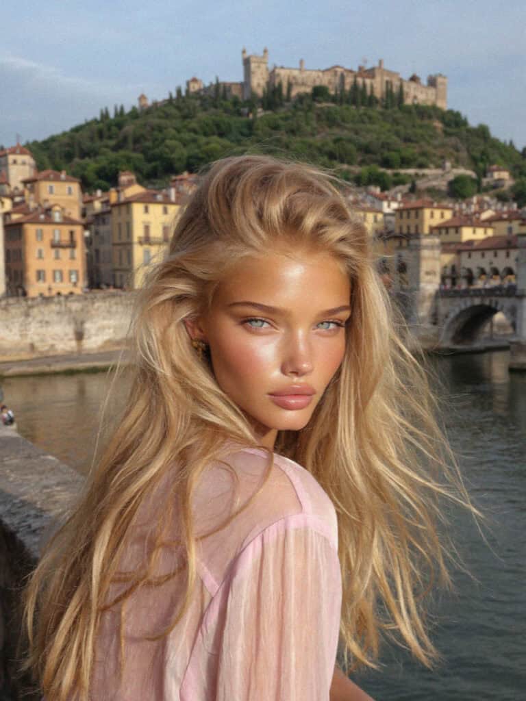 Victoria Van Der Berg by the Adige river near the Ponte Pietra in Verona