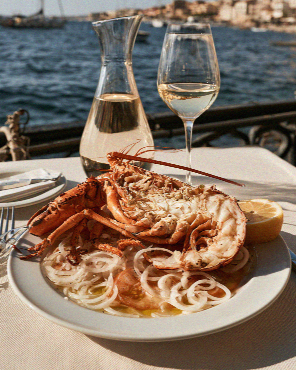Lobster alla catalana on a table in Alghero, Sardinia