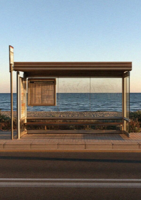 A city bus stop on the beach road at Poetto in Cagliari in Sardinia