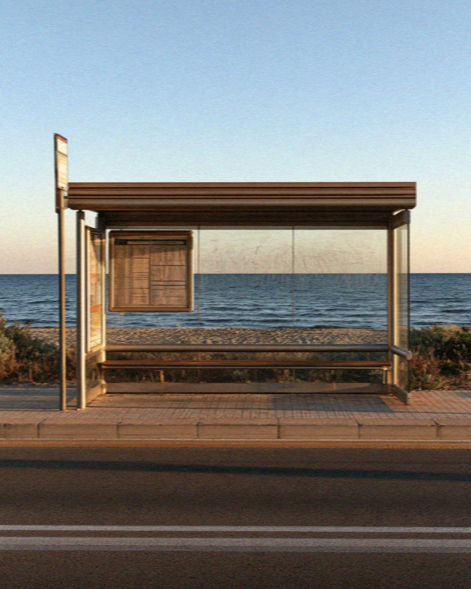A city bus stop on the beach road at Poetto in Cagliari in Sardinia