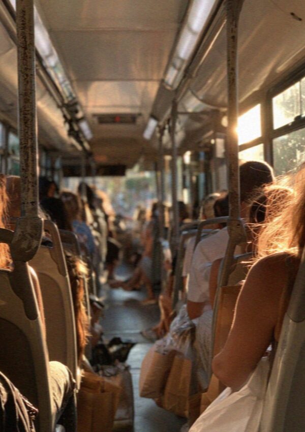 The inside of a city bus to the beach in Cagliari in Sardinia