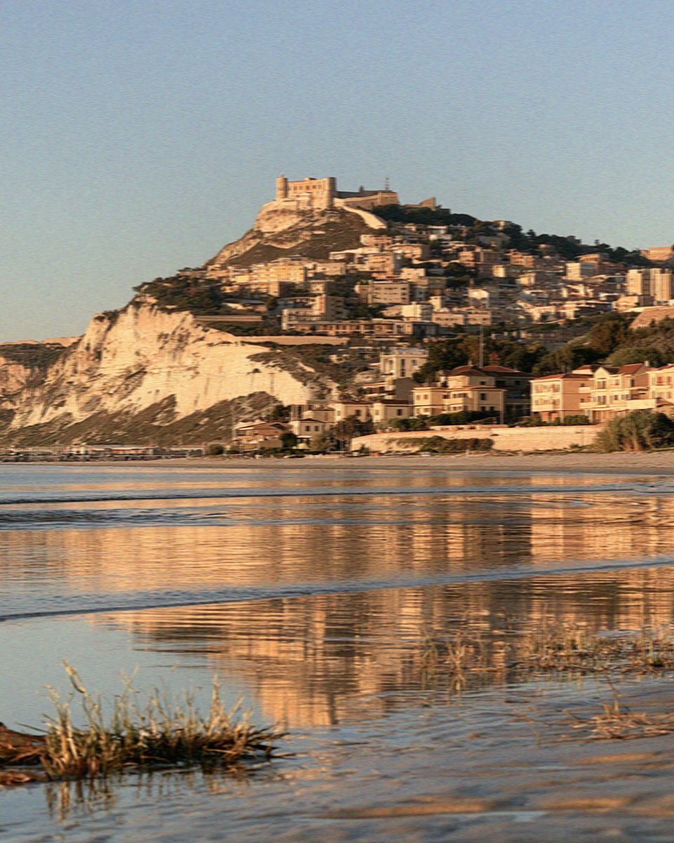 The limestone headland above Poetto seen from the water in Cagliari in Sardinia