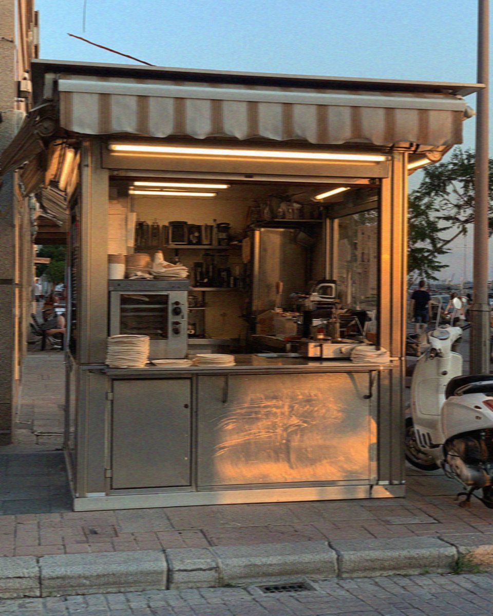 A late evening food counter in the Marina quarter of Cagliari in Sardinia