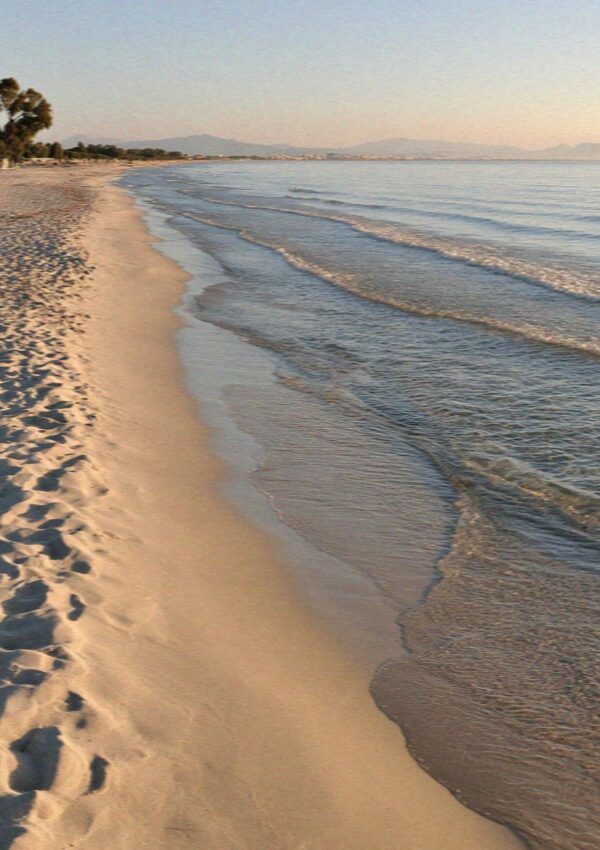 The empty eastern end of Poetto beach in Cagliari in Sardinia