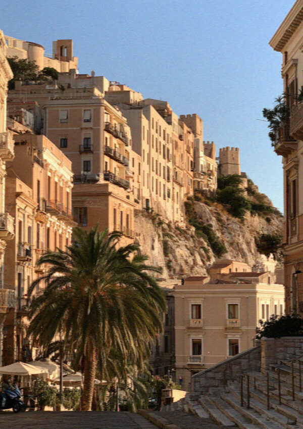 The limestone ridge of the old upper town seen from below in Cagliari, Sardinia