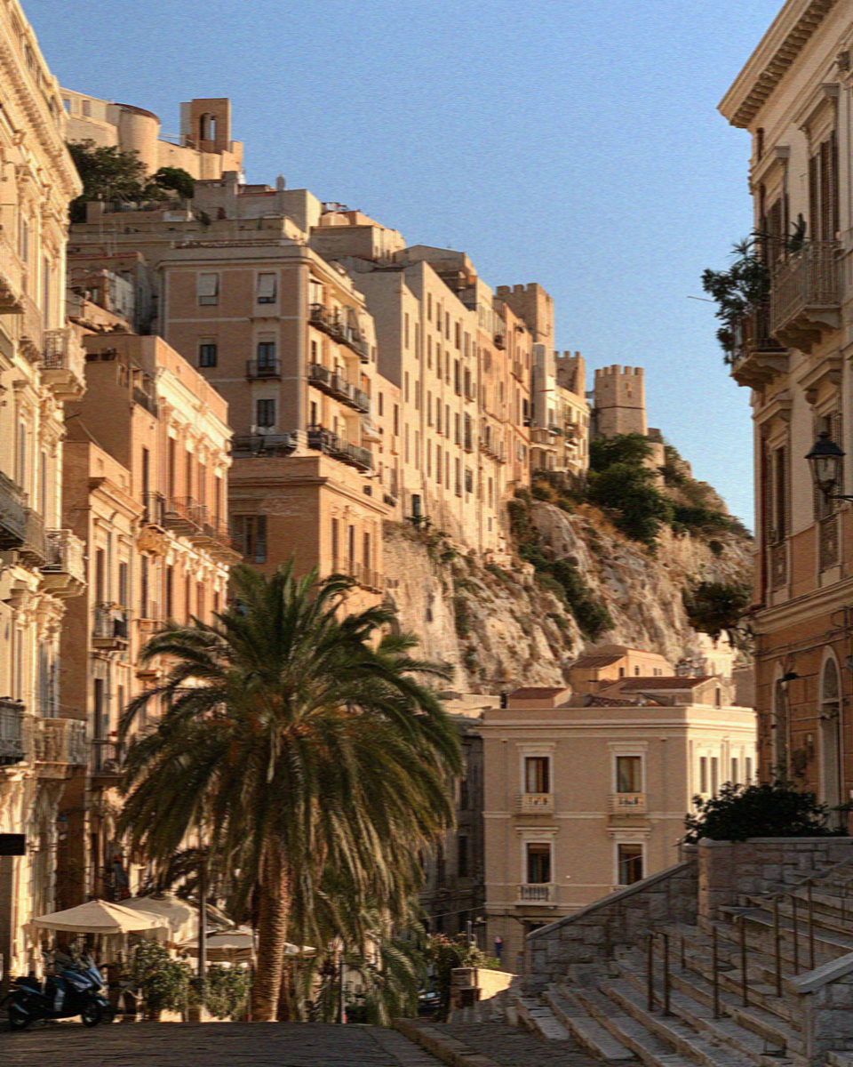 The limestone ridge of the old upper town seen from below in Cagliari, Sardinia
