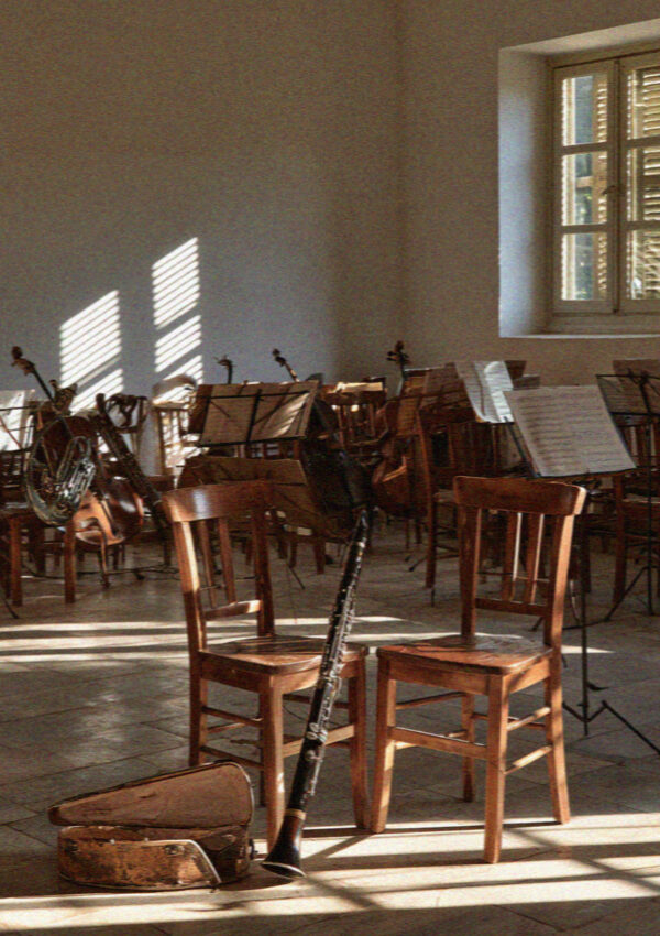 Instruments in a philharmonic band rehearsal room in Corfu in the Ionian islands