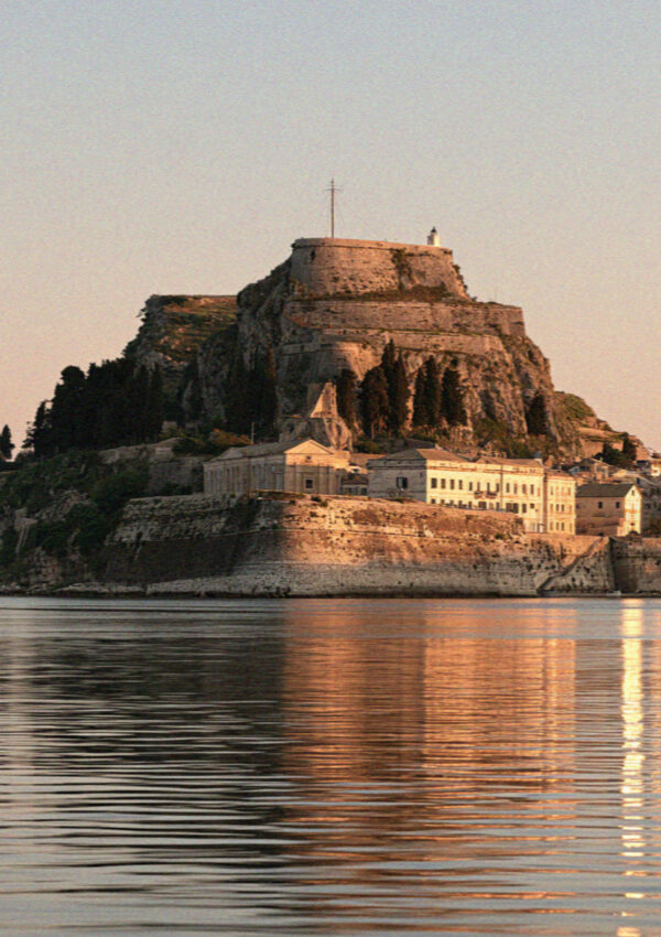 The fortified headland at dusk in Corfu Town in the Ionian islands