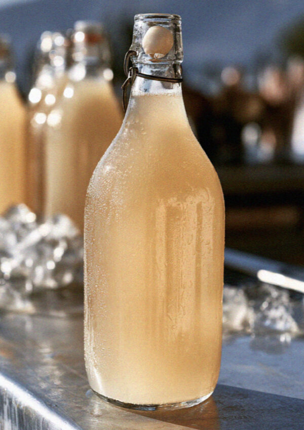 A bottle of Corfu ginger beer with a marble in the neck in the Ionian islands