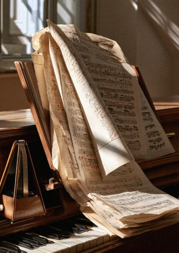 Handwritten band parts on a music stand in Corfu in the Ionian islands