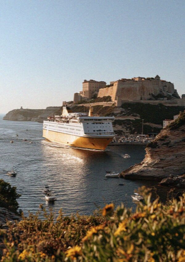 A ferry entering the harbour in Corsica