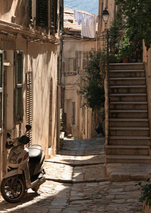 A steep lane in the old town of Corte in Corsica