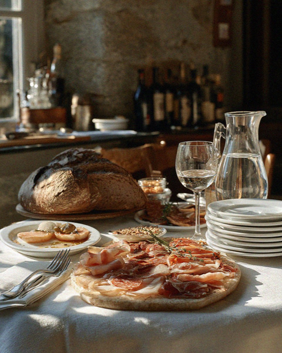 A fixed menu table in a mountain restaurant in Corte in Corsica