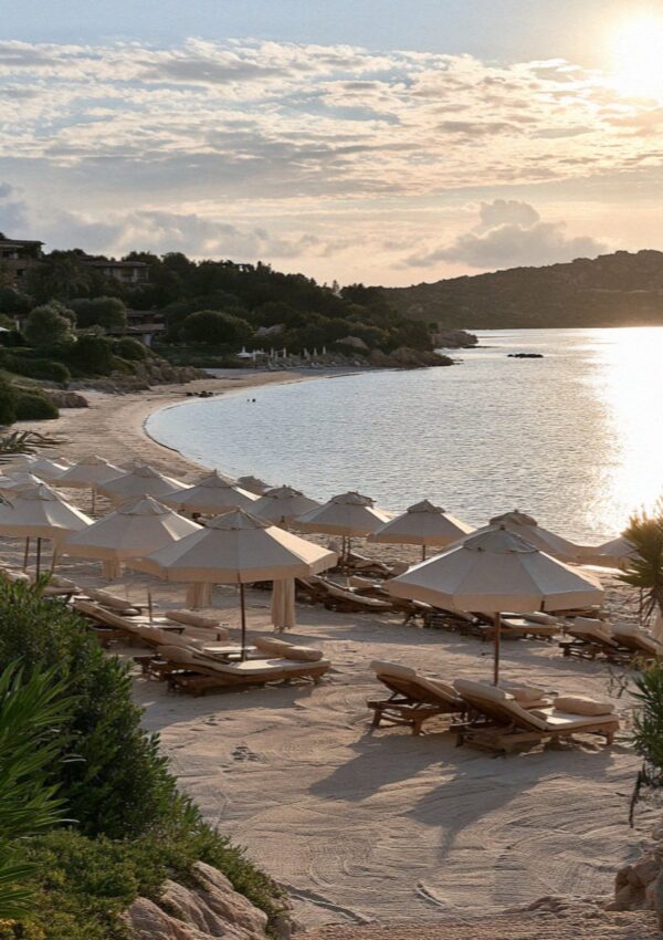 An empty bay after everyone has gone on the Costa Smeralda in Sardinia