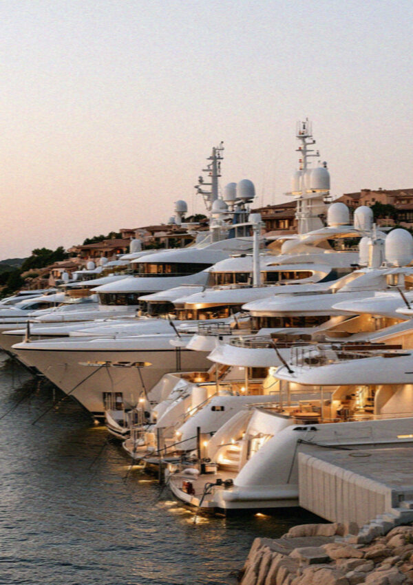 Superyachts moored along the quay at Porto Cervo on the Costa Smeralda
