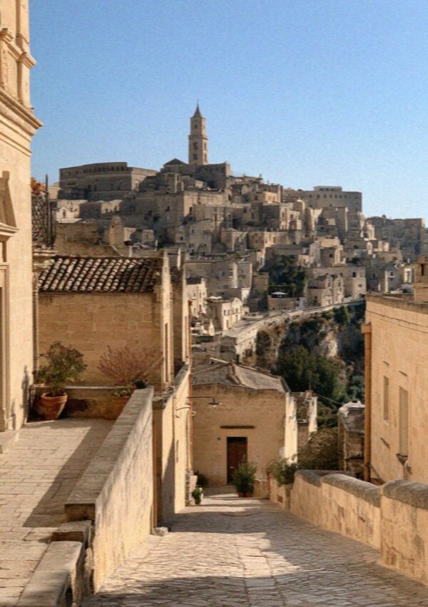 Lanes running over the rooftops of the houses below in Matera in Italy