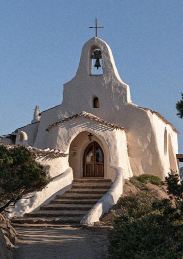 A whitewashed church above the harbour at Porto Cervo on the Costa Smeralda
