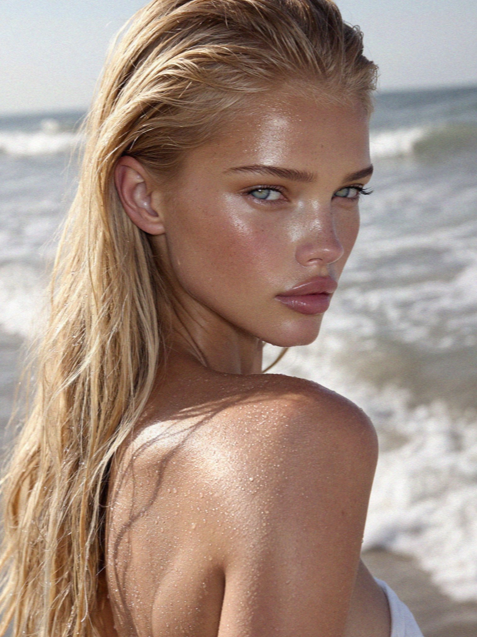 Victoria van der Berg in the sea at Poetto beach in Cagliari in Sardinia