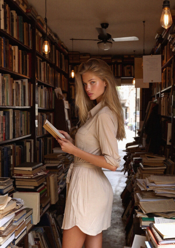 Victoria van der Berg in an old stationer shop in Corfu Town in the Ionian islands