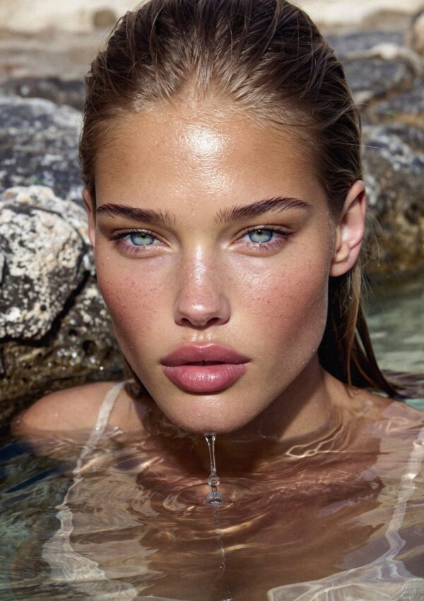 Victoria van der Berg getting into a snowmelt pool in the interior of Corsica