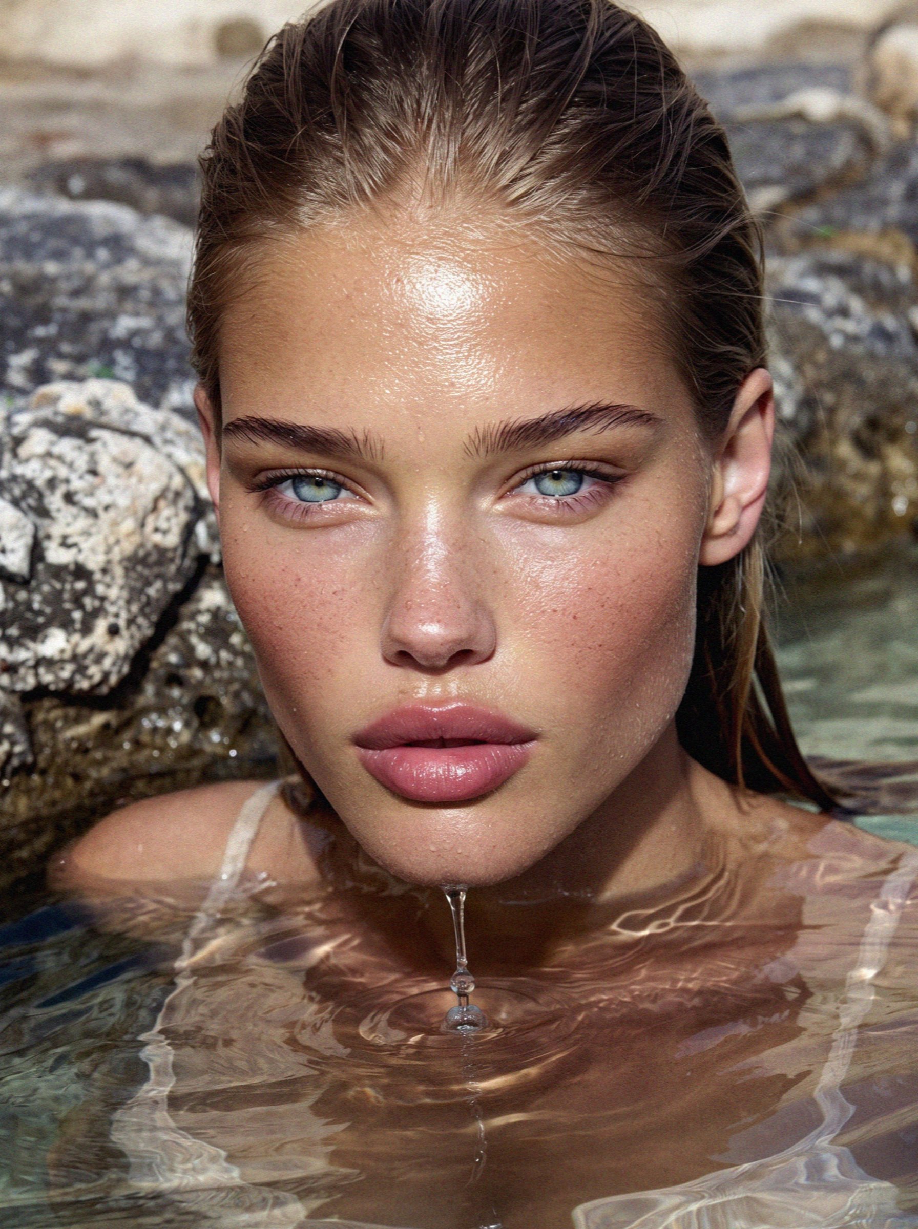 Victoria van der Berg getting into a snowmelt pool in the interior of Corsica