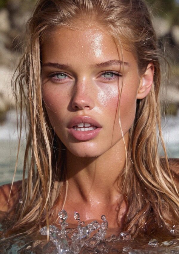 Victoria van der Berg surfacing in a cold granite pool in the Corsican interior