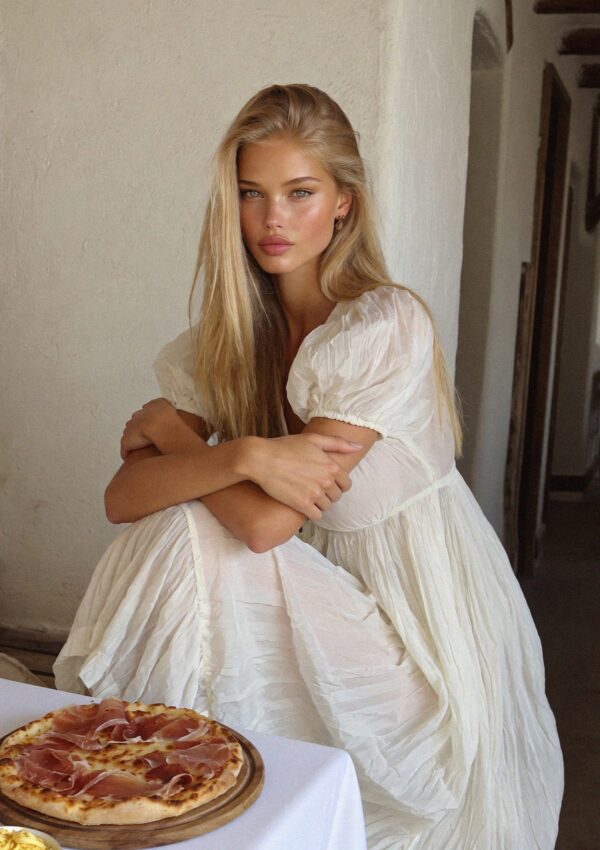 Victoria van der Berg at the end of lunch in Corte in Corsica