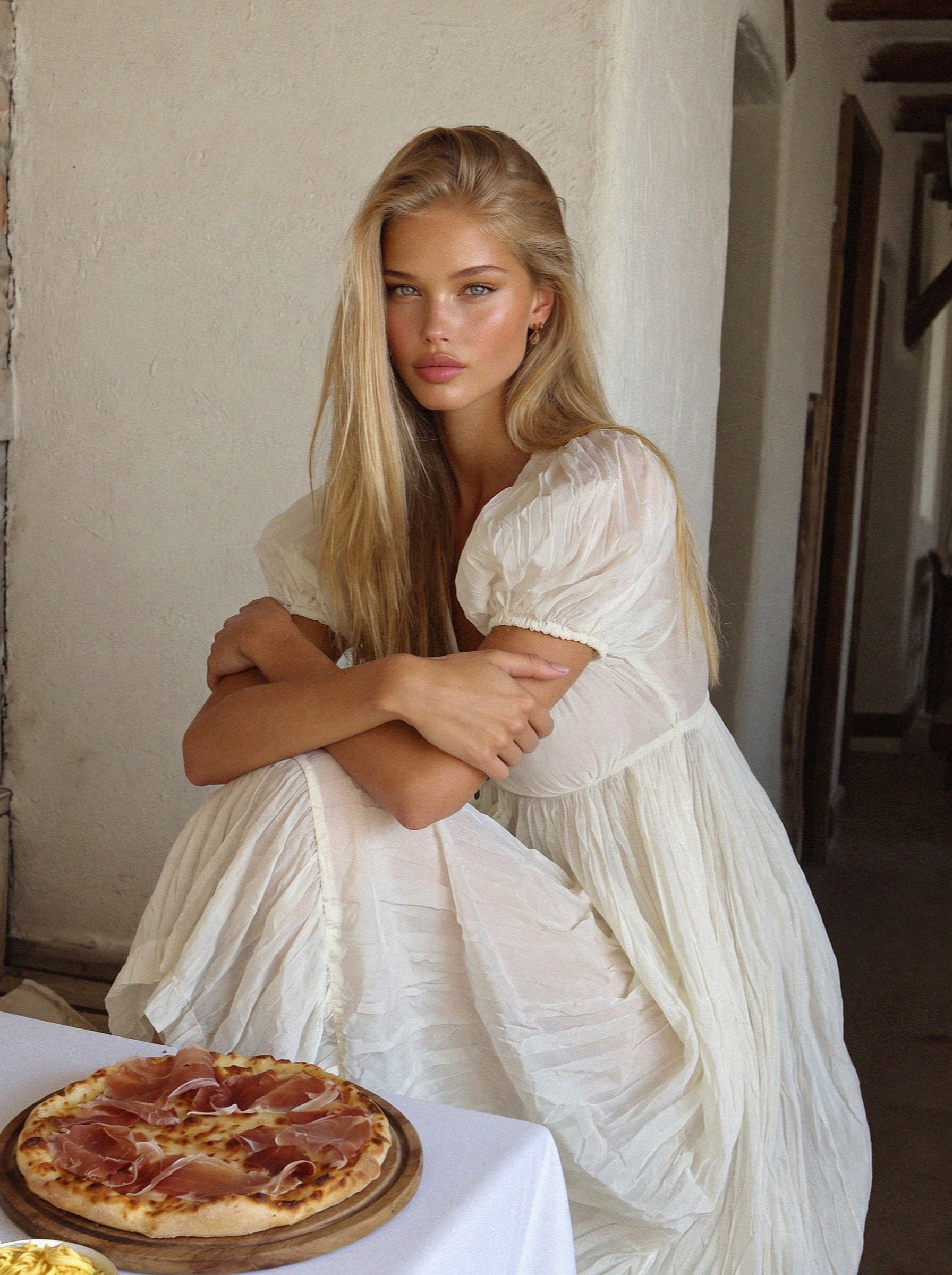 Victoria van der Berg at the end of lunch in Corte in Corsica
